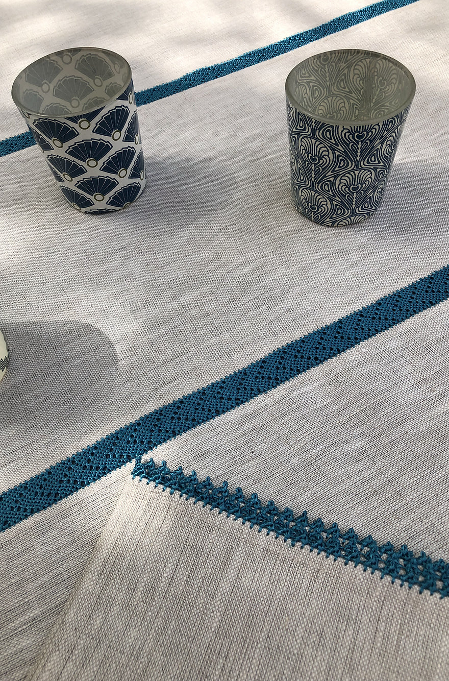 Bleu paon / Nappe 170x300 / Ders
